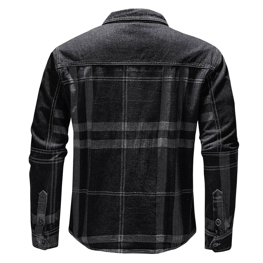 Fashion Plaid Denim Long-sleeved Shirt Man