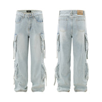 Men's Light Color And Water Scrubbing Cargo Jeans