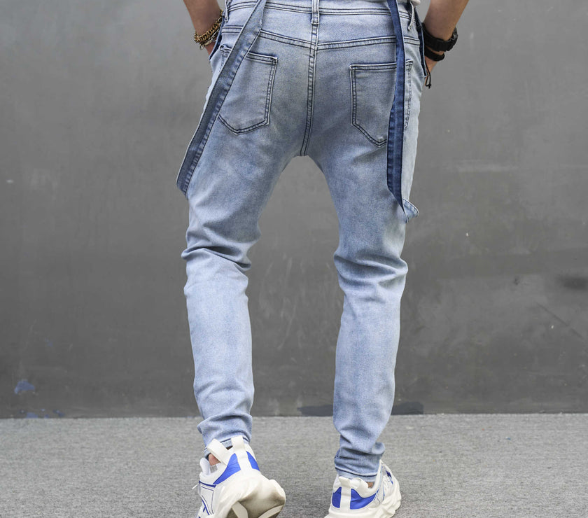 Men's Slim Ripped Strap Skinny Trousers