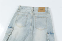 Men's Light Color And Water Scrubbing Cargo Jeans