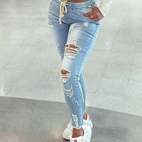 European And American Women's Clothing Jeans For Women Amazon Exclusive Elastic Waist High Elasticity