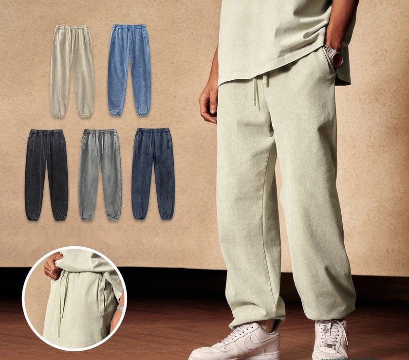 Fitness Ankle-tied Sports Pants Washed Heavy Industry