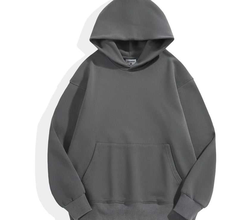 500g Heavy-duty Fleece Shoulder Down Hoodie Without Drawstring