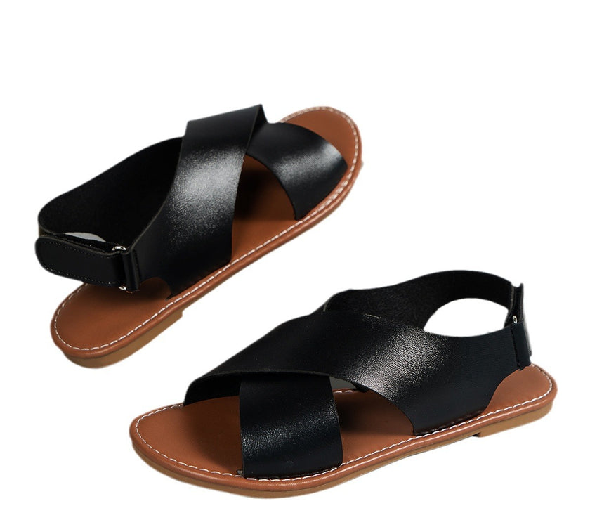 Women's Flat Sandals Retro Style Wide Strap Open Toe