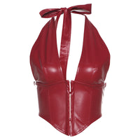 Women's PU Leather Halter Row Buckle Vest Sling