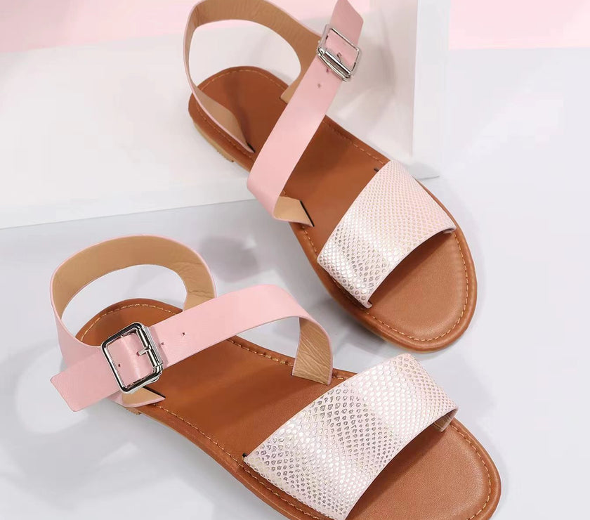 Summer New European And American Roman Ankle-strap Buckle Flat Plus Size Women's Sandals