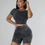 Summer Crop Top Shorts Set Casual Two Piece Sets