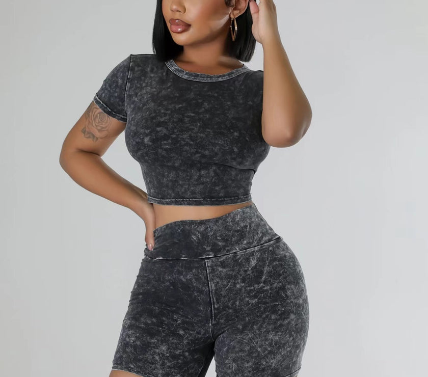 Summer Crop Top Shorts Set Casual Two Piece Sets