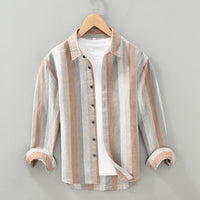 Striped Color Matching Long Linen Sleeves Men's Shirt