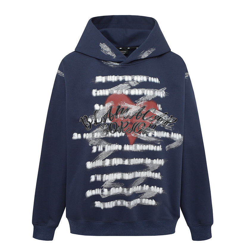 Letter Graffiti Printed Hoodie Men's