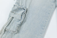 Men's Light Color And Water Scrubbing Cargo Jeans