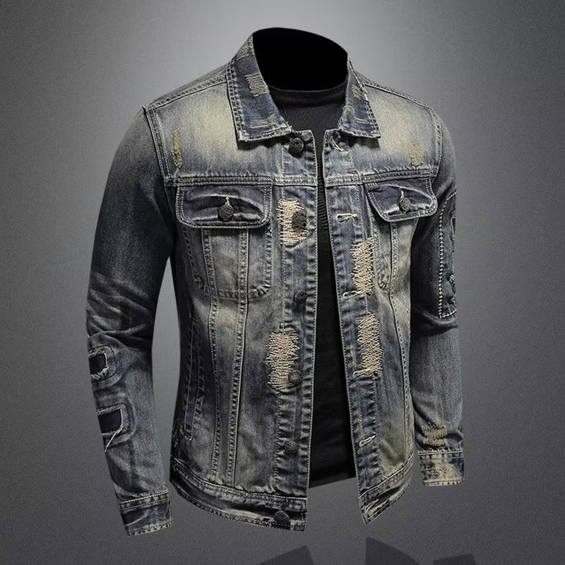 Spring And Autumn Retro Distressed Men's Denim Coat