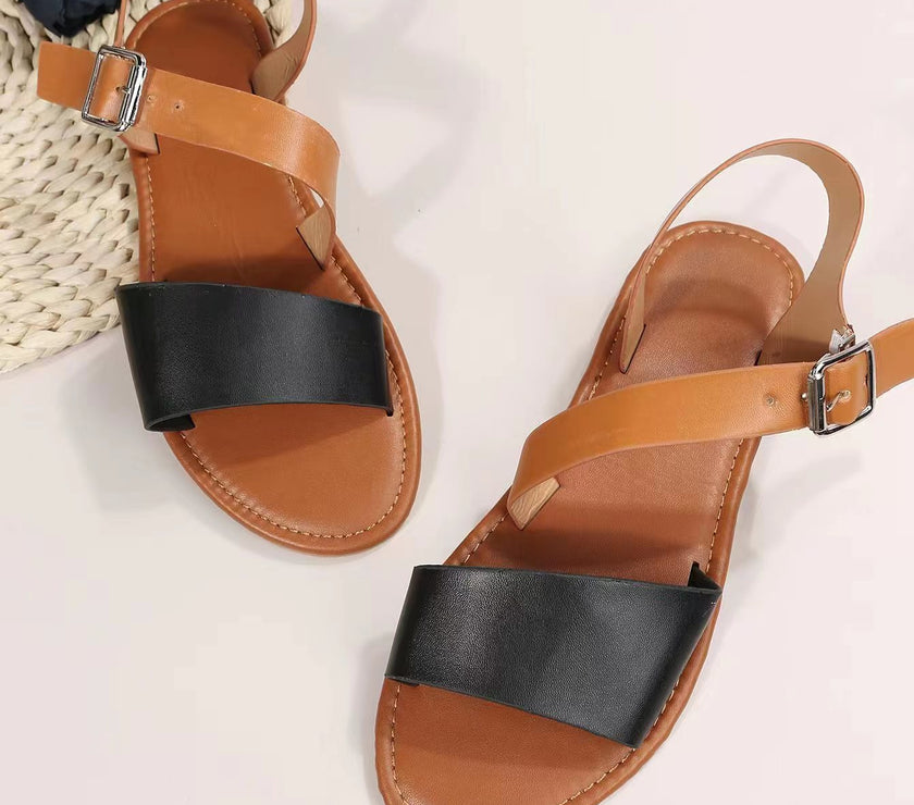 Summer New European And American Roman Ankle-strap Buckle Flat Plus Size Women's Sandals