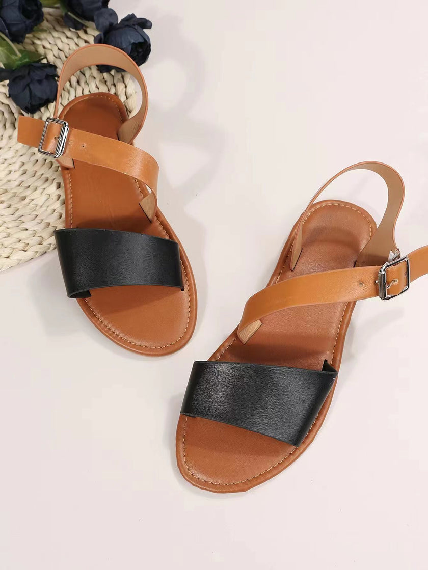 Summer New European And American Roman Ankle-strap Buckle Flat Plus Size Women's Sandals