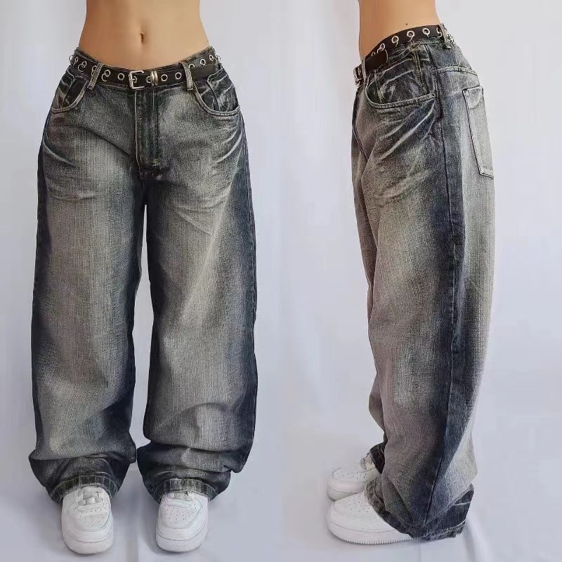 Women's Retro High Street Wide Leg Jeans