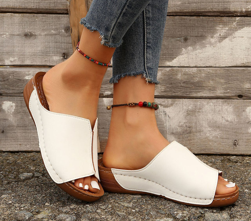 Fashion Solid Wedges Sandals Summer Casual Peep-toe Slippers Outdoor Thick Sole Heightening Slides Shoes Women