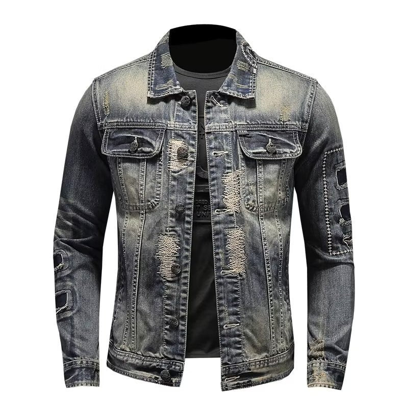 Spring And Autumn Retro Distressed Men's Denim Coat