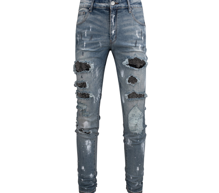 Black Patch Paint Design Jeans