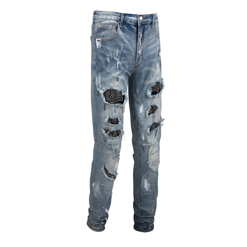 Black Patch Paint Design Jeans