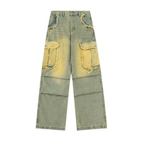 Men's Inkjet Yellow Mud Dyed Overalls Denim Trousers