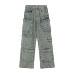 Punk Wash Denim Cargo Pants Trousers Men