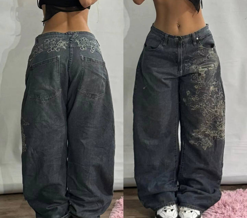 Women's Retro High Street Wide Leg Jeans