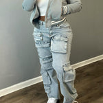 Women's Fashion Work Clothes Style Denim Trousers