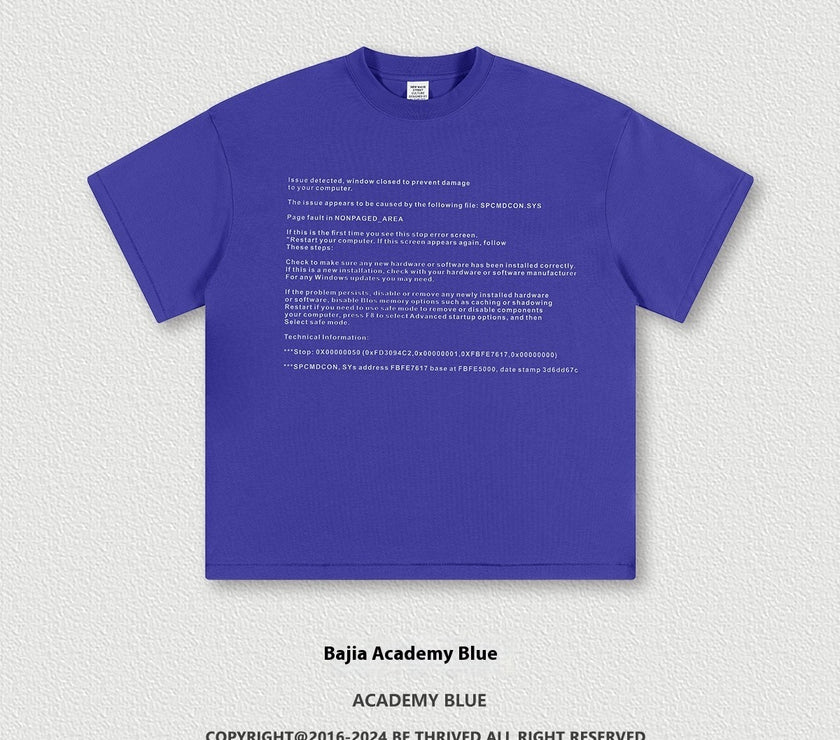 Funny Blue Screen Printed Short-sleeved T-shirt