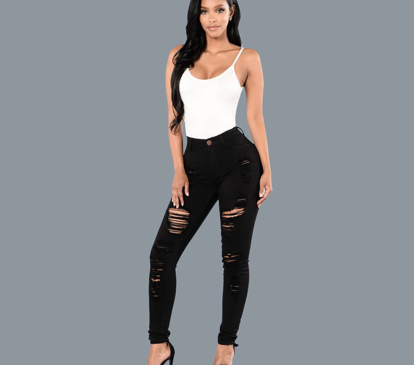 Women's Slim-fit Multi-color Knee Ripped Jeans Repair