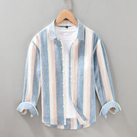 Striped Color Matching Long Linen Sleeves Men's Shirt